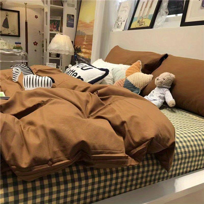 Korean Style Fashion Bedding Set Kids Adults Twin Full Queen Size Bed Flat Sheet Duvet Cover Pillowcases Stripe Grid Bed Linen
