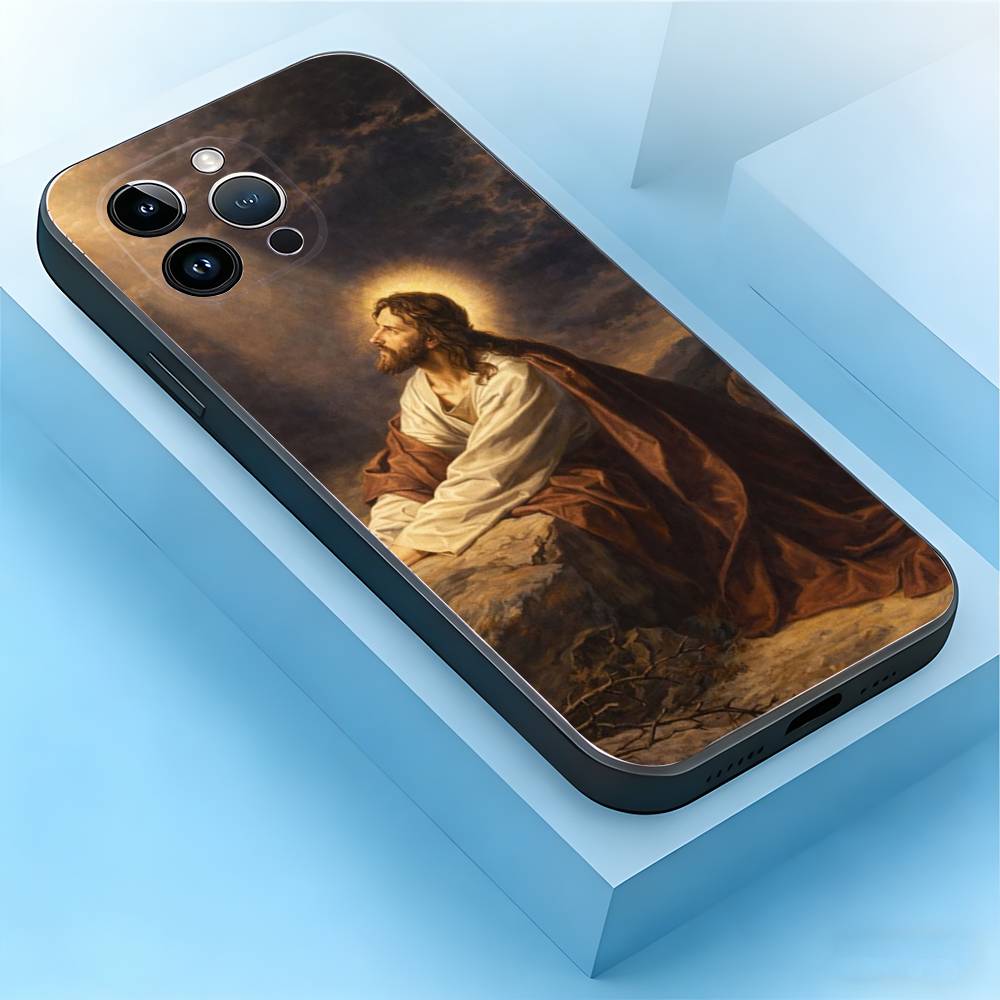 God Jesus Pray Stickers Phone Case For iPhone 17,16,15,14,13,12,11,Air,XR,Pro,Max,Plus,mini,SE Silicone Black Cover