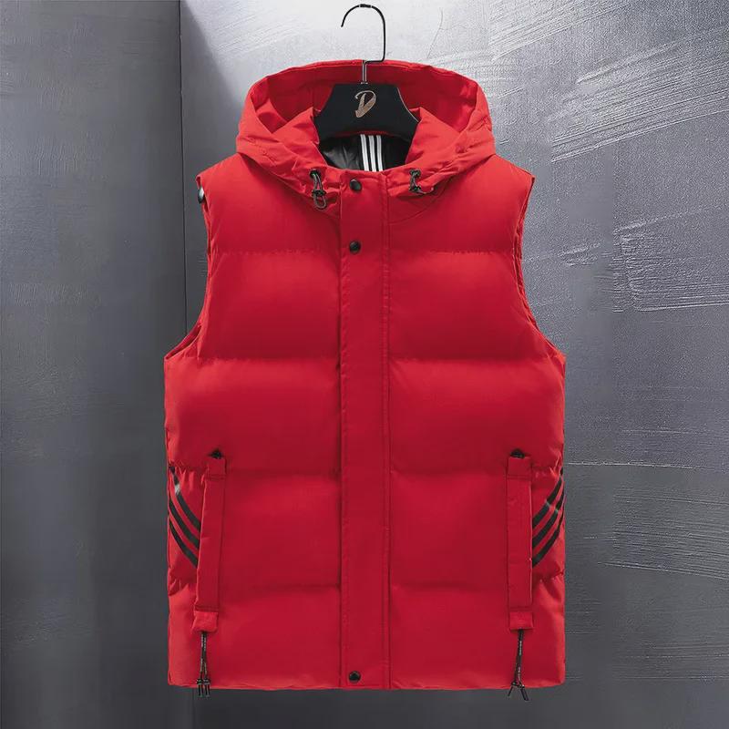 Men's Oversized Hooded Down Cotton Vest - Thick, Warm, Sleeveless Jacket