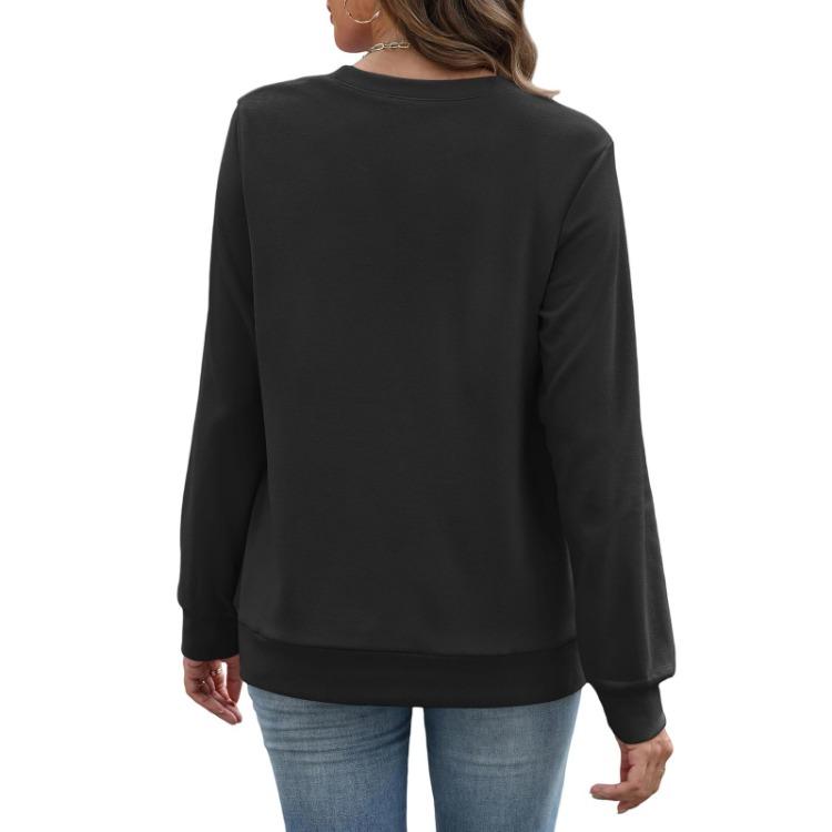 Women Sweatshirt Casual Long Sleeve Pullover V Neck Solid Color Lightweight Warm With Pockets