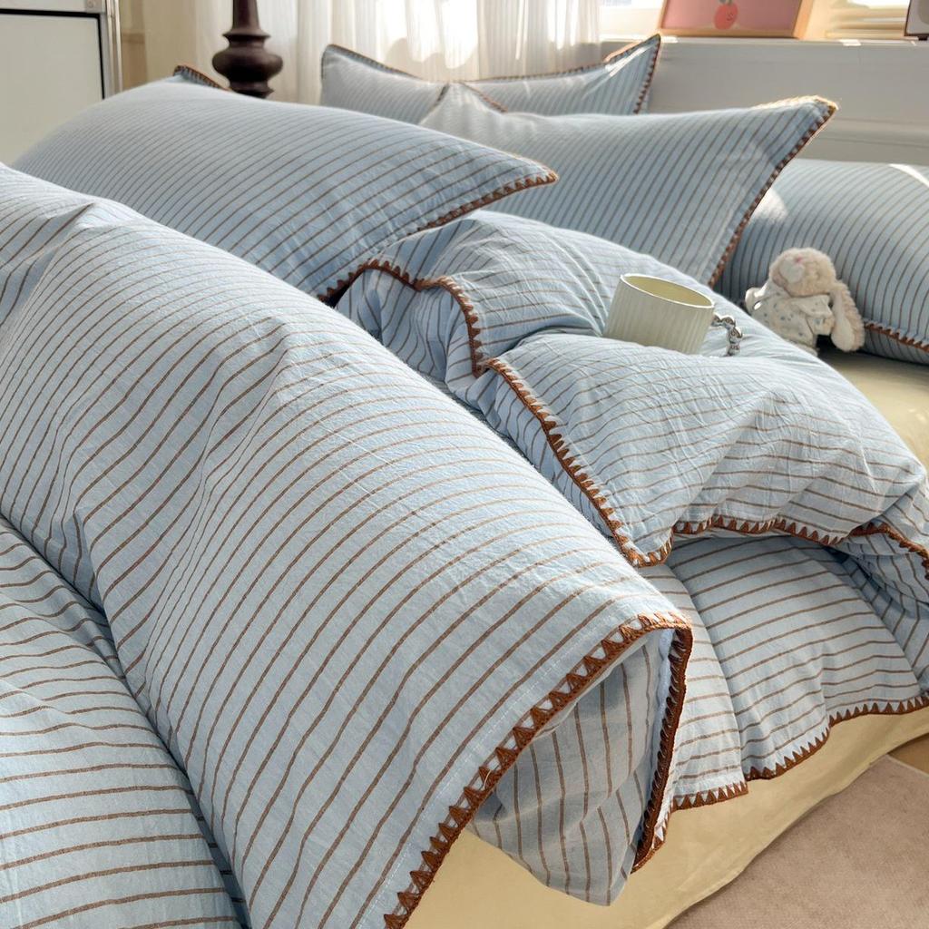2026 Spring/Summer Cotton Striped Tricot Bedding Set - A-Class Dormitory Collection (Four-Piece)