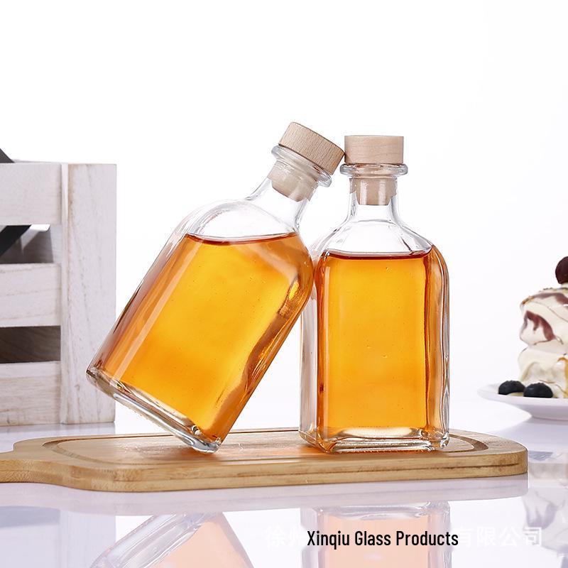 Transparent 300ml Square Glass Wine Bottle for Home Brew, Fruit, Plum, or Enzyme Wines - Sealed and Empty.