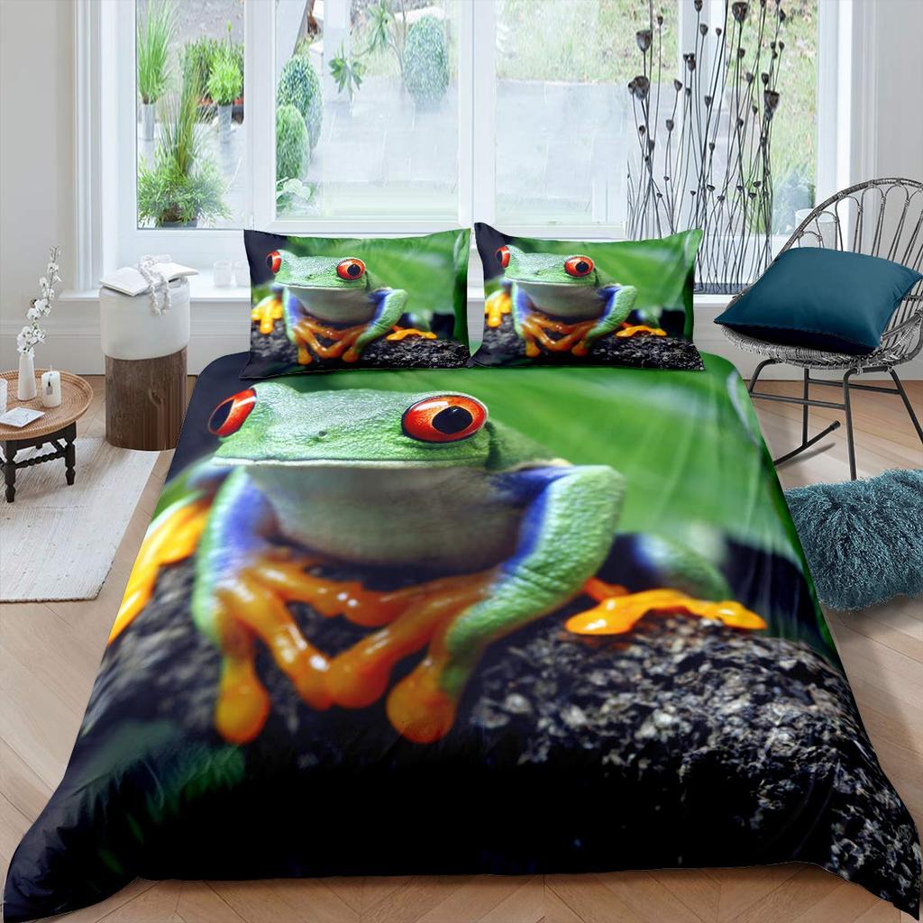 3D Frog Family King Queen Duvet Cover Little Tree Frog Bedding Set Tropical Nature Animal Quilt Cover Polyester Comforter Cover