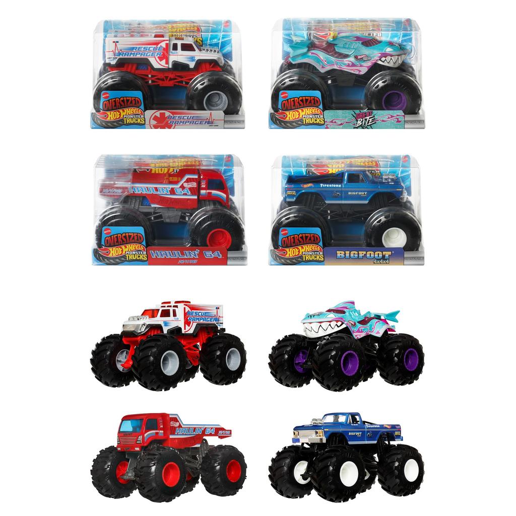 Hot Wheels Monster Truck Big Size Assortment Vehicle Toys Scale Diecast Cars Box Set 124 4-Pack (Ages 3+) Multi-Color FYJ83-989B