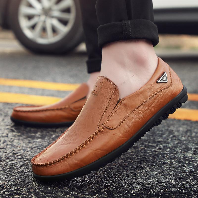 Spring and Summer Men's Casual Leather Shoes Large Size Lazy Shoes British Cowhide Beanie Shoes Trendy Shoes Men's Shoes Trendy Shoes