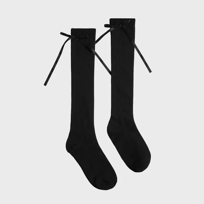 Ribbon Cotton Ribbed High Socks