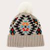 Hat Women's Winter Bohemian Colorful Plaid Jacquard Knitted Hat Imitation Hairball Warm Wool Hat
