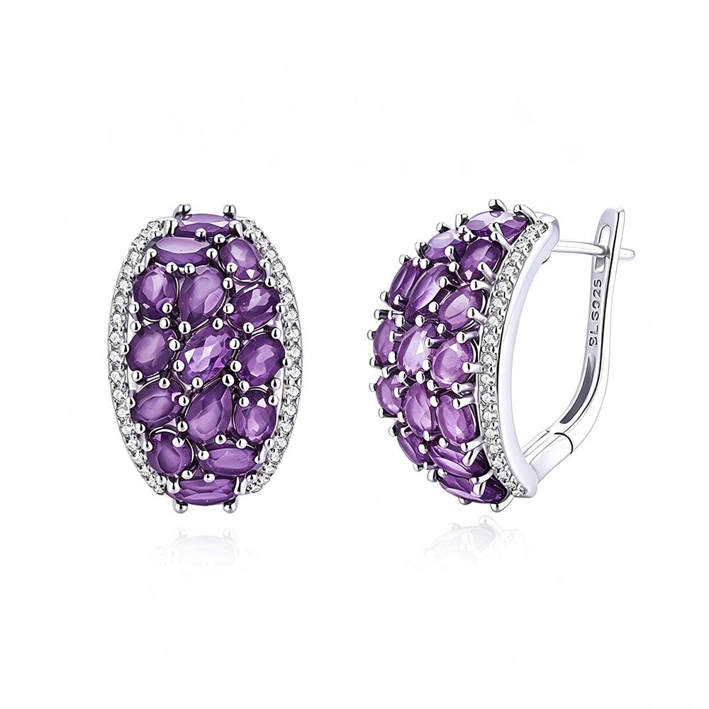 Exquisite 925 Sterling Silver Earrings Natural Amethyst Gemstones Light Luxury Fine Jewelry for Women's Banquet Gifts