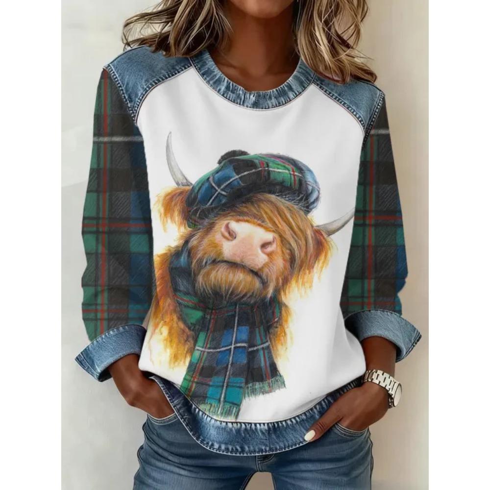Autumn Fashionable Comfortable Casual Versatile Loose Women's Multi Color Printed Round Neck Long Sleeved T-Shirts