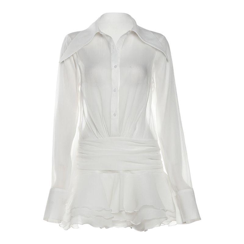 

# Sisjuly# It Girl Gentle Vacation Style Romantic Ruffles Patchwork Fake Two-Piece Easiest for Match Dress Female White M