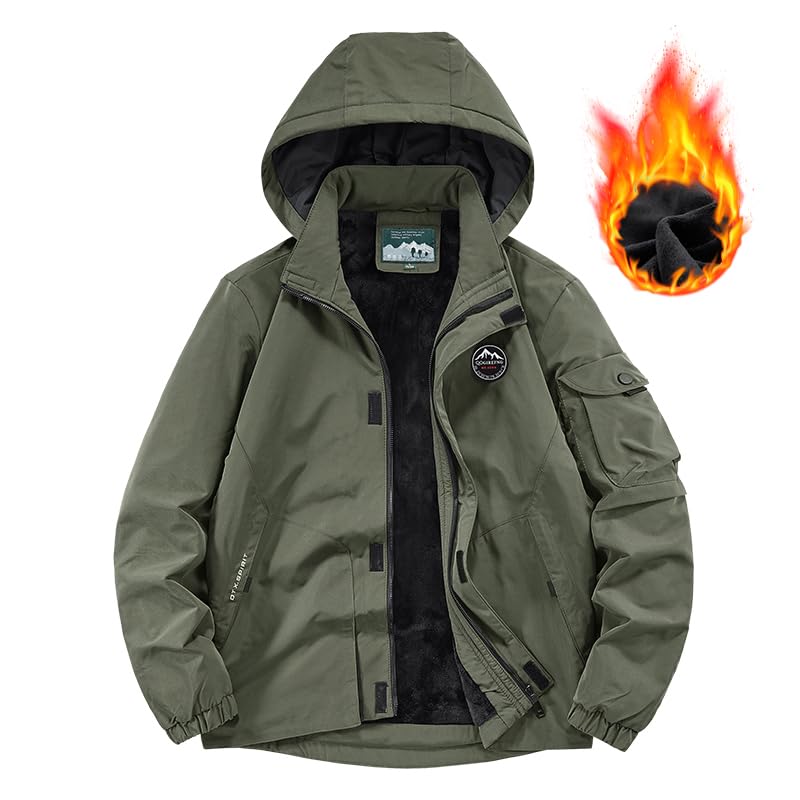 QINPHEN Windproof Jacket for Outdoor Cold Weather Water and Ideal for and Size XL Men's Fleece-Lined Climbing, Protection, Repellent, Breathable,