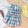 Pet Spring Grid Little Flying Sleeve Princess Skirt Dog Cat Teddy Yorkshire Vest Dog Clothes for Small Dogs Puppy