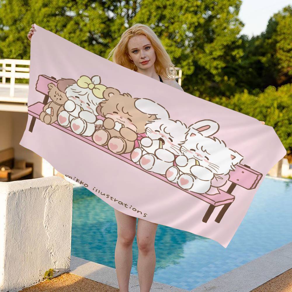 Cute M-Mikko I-Illustrations Bath Towel Microfiber Soft Water Absorbing Breathable For Girl Kids Decorative Cartoon Beach Towel