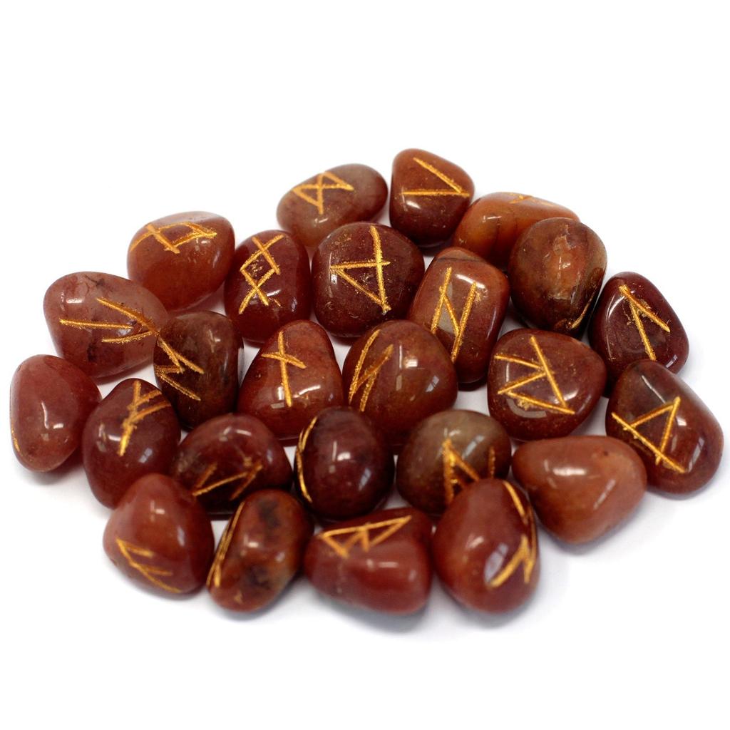 Red Aventurine Rune Stones With Pouch, 25 Stones