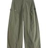 Women's American Style Green Wide-Leg Workwear Pants - Summer Loose Fit, Thin, Floor-Length, Casual 2026.