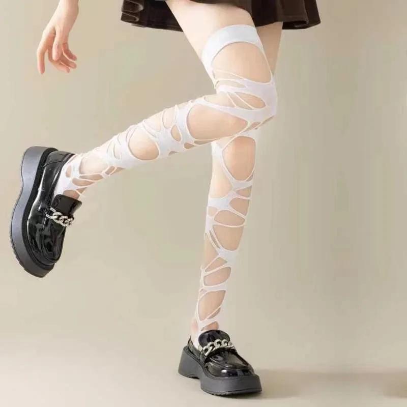 Irregular Hole Stocking Women Lingerie Lolita Gothic Style Erotic Underwear Female Fishnet Long Socks Women's Thigh High Hosiery