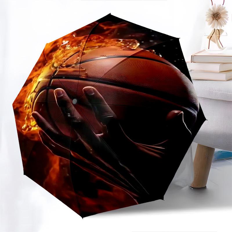 

1pc Flaming Basketball Automatic Opening/Closing Umbrella, Portable Tri-Fold Design with Iron Frame, Perfect for Fans, Travelers, Daily Use, and Gifts