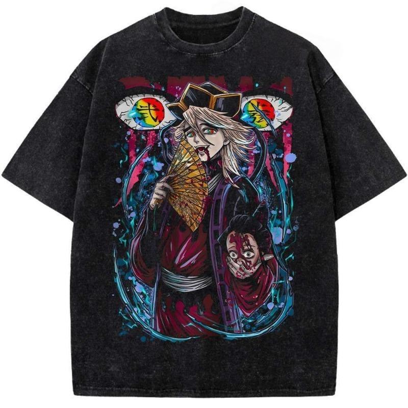 Summer Men's Washes T-shirts Japanese Anime Demon Slayer Douma Graphic Clothing Harajuku Y2K Tops Oversized Cotton Causalswear