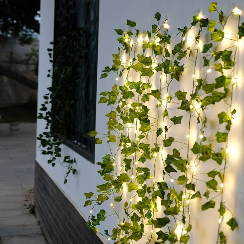 4M 20LED Solar Vine String Lights Outdoor Waterproof Artificial Ivy Leaves Decor Fairy Lights for Christmas Garden Wedding