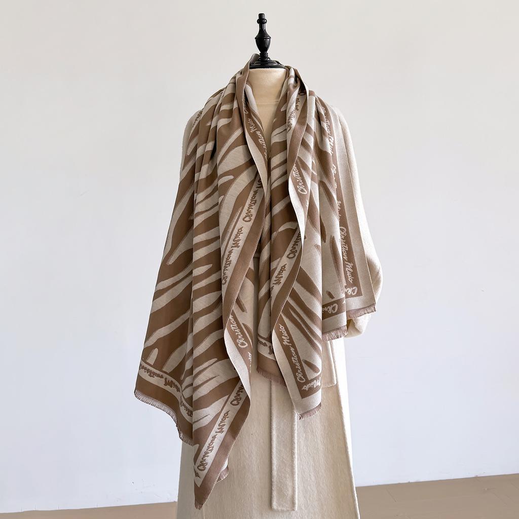 Luxury Cashmere Shawl New Streak Two-Sided Soft Warm Fringe Pashmina Scarf Winter Coldproof Windproof Blanket Wrap for Women