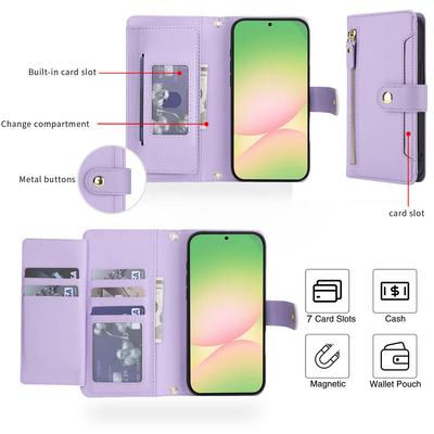 Flip Wallet Case for Samsung Galaxy A05 A06 A15 A16 A25 A26 A32 A36 A42 A53 A56 A71 A73 Zipper Pocket Case with Card Holder Slot