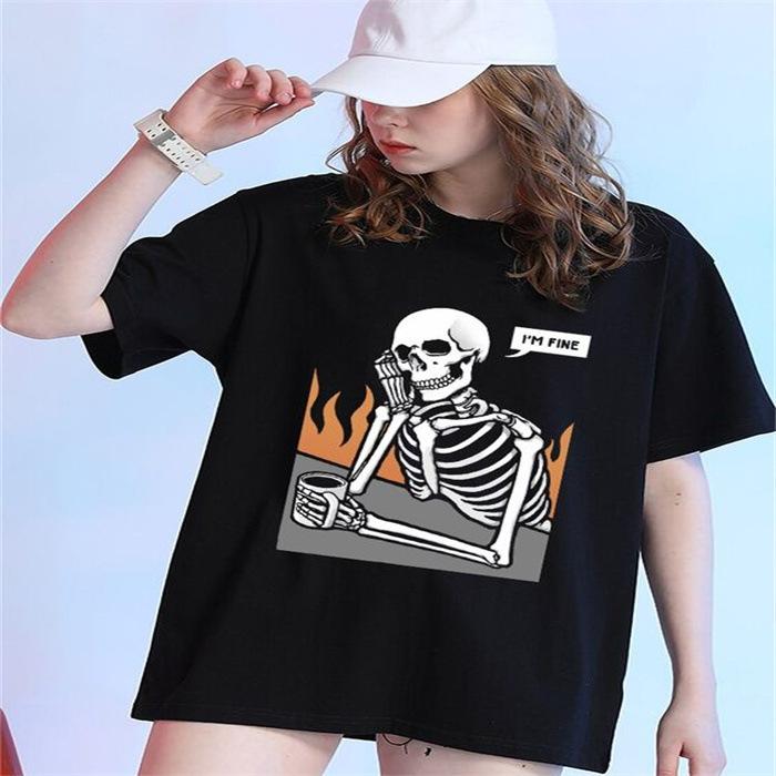 Summer Round Neck Printed Top Fashionable Casual Cute Short Sleeved Women's Pure Cotton T-shirts