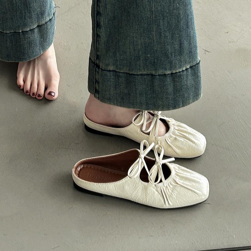 Inner height-increasing bow silver bag head half-drag women's shoes fashionable outer wear 2025 new summer Mary Jane sandals