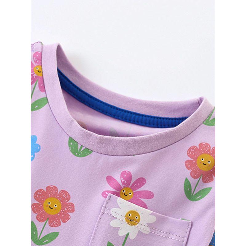 Dress, Baby Spring & Fall Clothing, Kidsren's Purple Flower Pure Cotton Princess Dress, Small and Medium-Sized Kidsren's Fashionable Knitted Dress