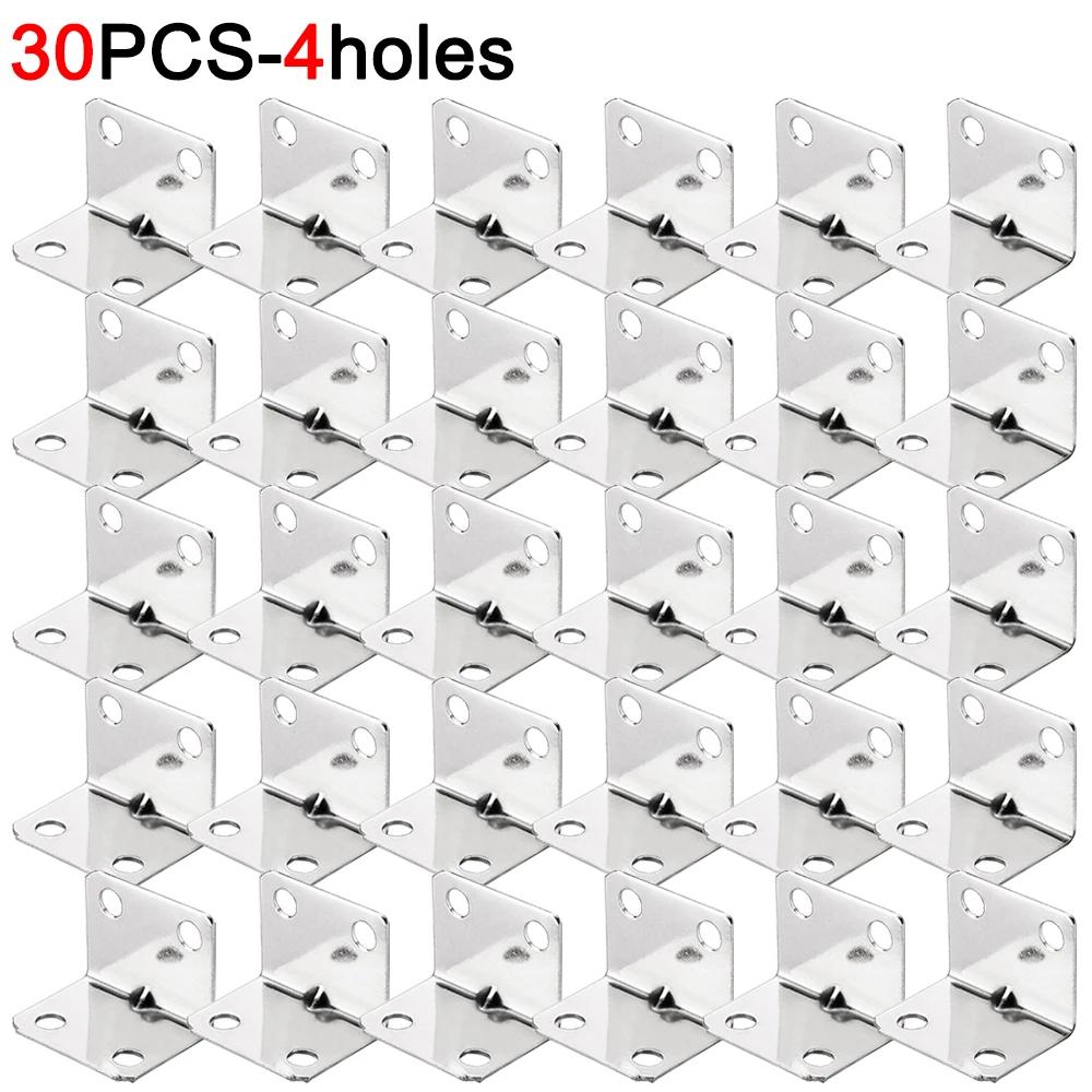30/10PCS Universal Furniture Corner Connectors Stainless Steel Corner Braces Heavy Duty Brackets Fastener For Bedframe Cabinets