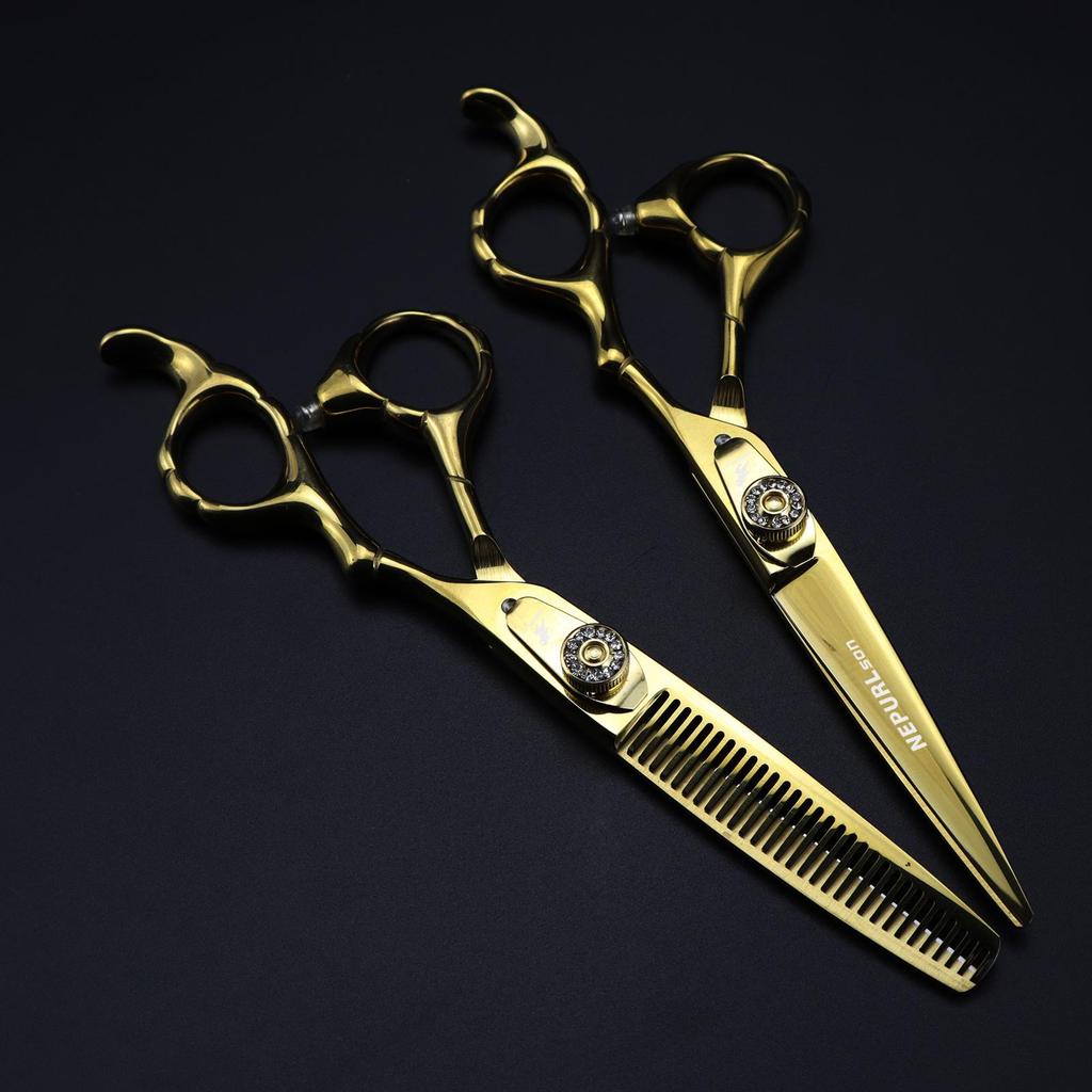 6.0" Gold Floral Pattern Hairdressing Scissors & Thinning Shears