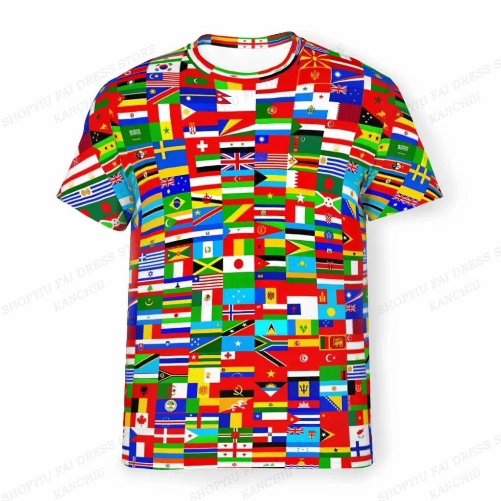 Summer Round Neck 3D World Flag Print Top Fashionable Casual Short Sleeved Men's T-shirts