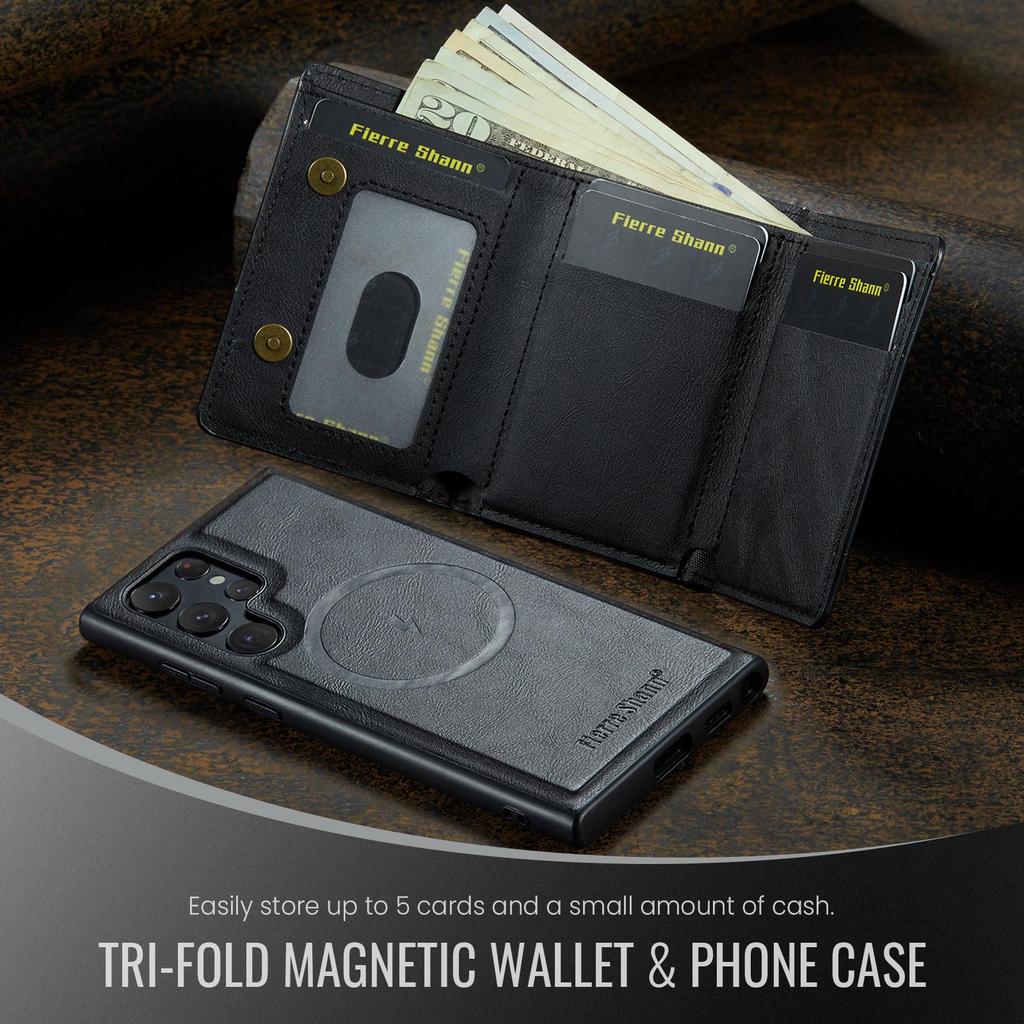 Samsung S25 Ultra Magnetic Card Holder Wallet Case - Drop-Proof with Card Slots, Also Fits S24 Plus