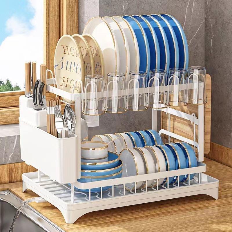 Large 2-tier Dish Drying Rack for Kitchen Countertops, Removable Large-capacity Dish Draining Rack