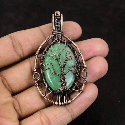 Baum des Lebens Chrysopras Anhänger Kupferdraht gewickelt Schmuck Edelstein Schmuck Geschenk für Sie Geschenk für Mama Chrysopras Schmuck Designer Anhänger