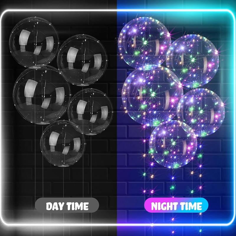 10Pcs LED Light Up Bobo Balloon with Light String Transparent Bubble Ballon Birthday Party Wedding Decoration Christmas Supplies