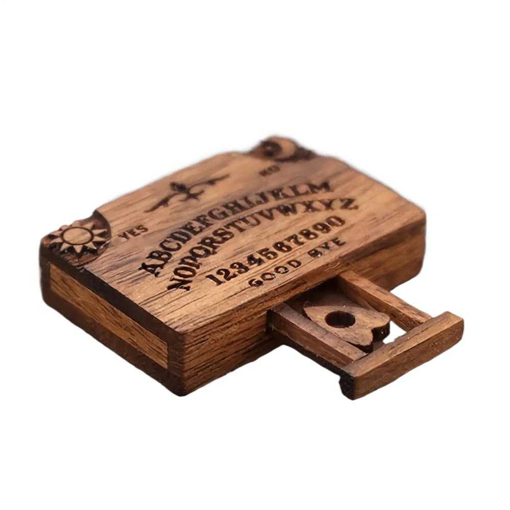 

3.3x2.2x1cm Mini Ouija Board With Drawer Wooden Miniature Spirit Board Miniatures With Planchettes Divination Tools Home Decor