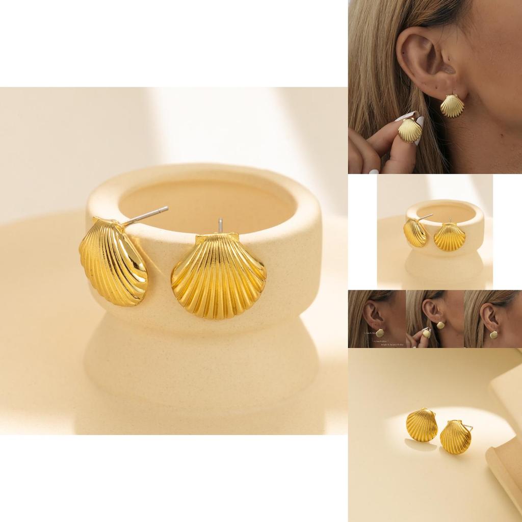 Boucles d'oreilles tendance 2023 dorées géométriques coquillage design chic en alliage plaqué