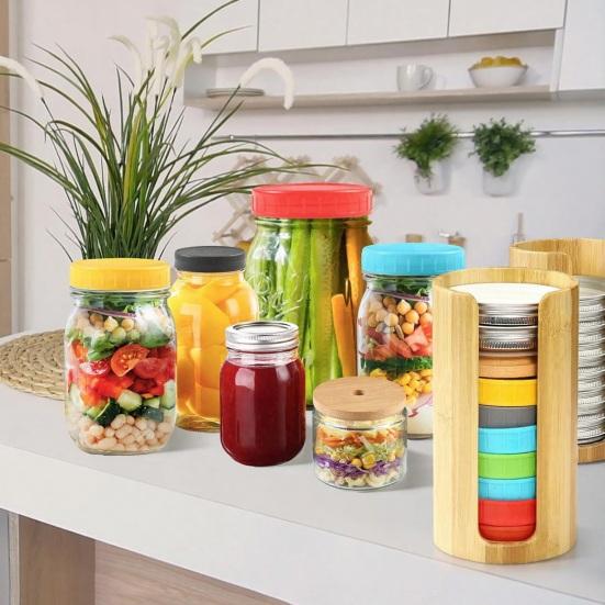 Wood Jar Lid Organizer Stackable Storage Box Mason Jar Lids Holder for Regular And Wide Mouth Canning Lids Kitchen Counter