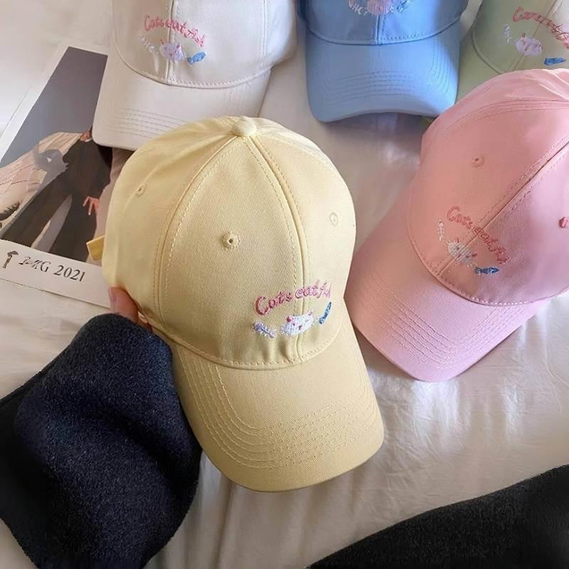 Cute Kitten Embroidered Baseball Cap Women's Spring and Summer Big Head Circumference Showing Face Small Cap New High-end Hat