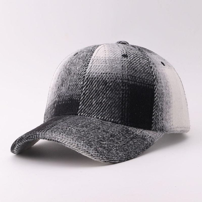 Woolen Plaid Baseball Cap European and American Sunshade Thickened Retro Autumn and Winter Warm Plaid Cap