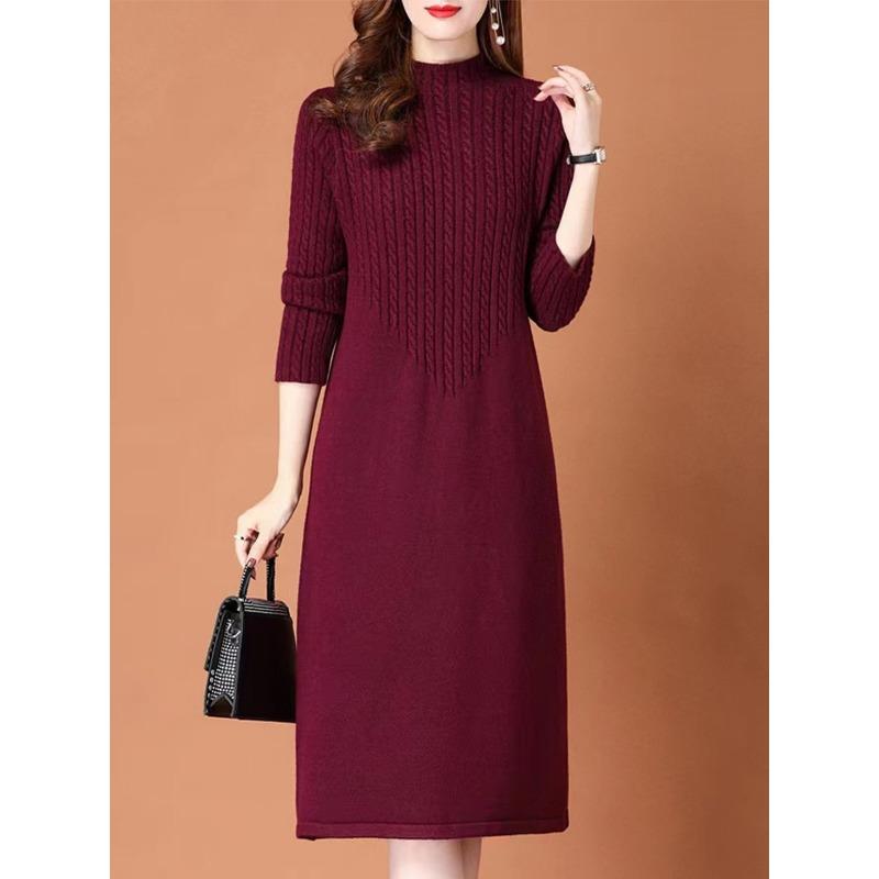 Sweater women's new medium and long over-the-knee sweater semi-turtleneck autumn and winter base loose dress women