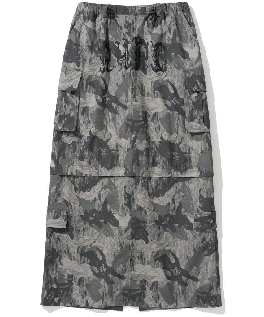 Notponerd W Ripstop Cargo Long Skirt - Camo Gray