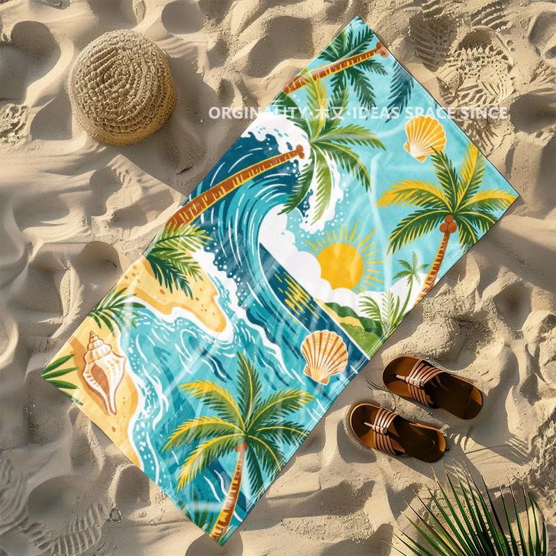 Tropical Palm Beach Sunset Towel Patterned Sunscreen And Windproof Suitable For Swimming Pool Camping Travel