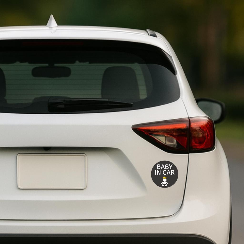 BABY IN CAR Sticker Round 120mm Improved Visibility Car Safety