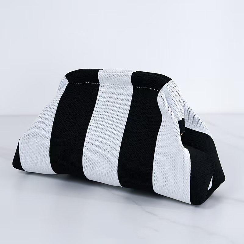 Trendige gewebte Wolkentasche - Vielseitige gestreifte Pendler- & Reiseaufbewahrung mit Clip-Griff für Mädchen