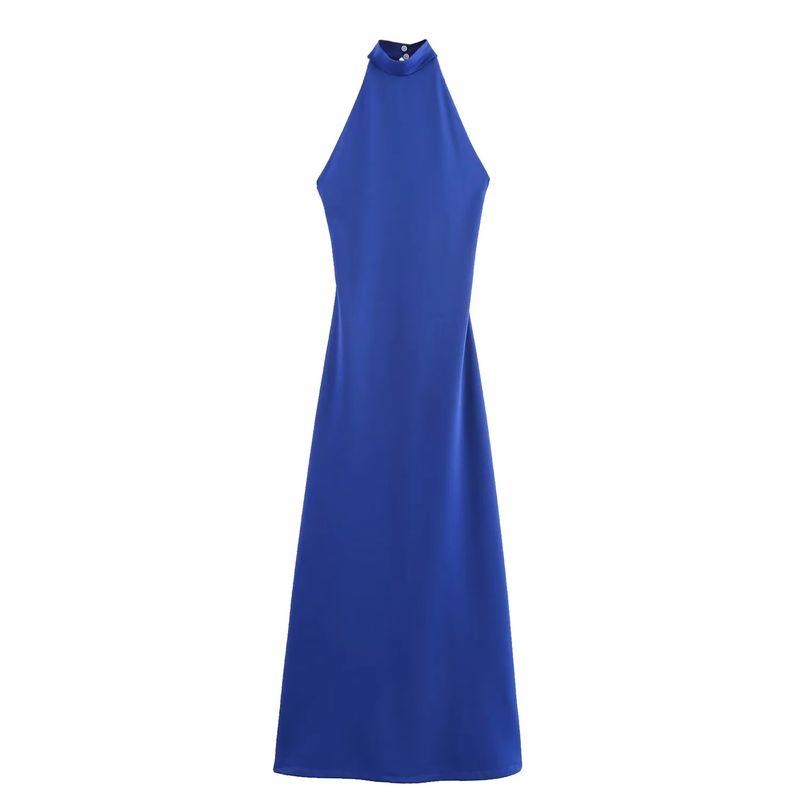 

Spring New Women s Clothing French Style Design Ruched Decoration Hanging Collar Sleeveless Dress 5039325 Bright Blue L