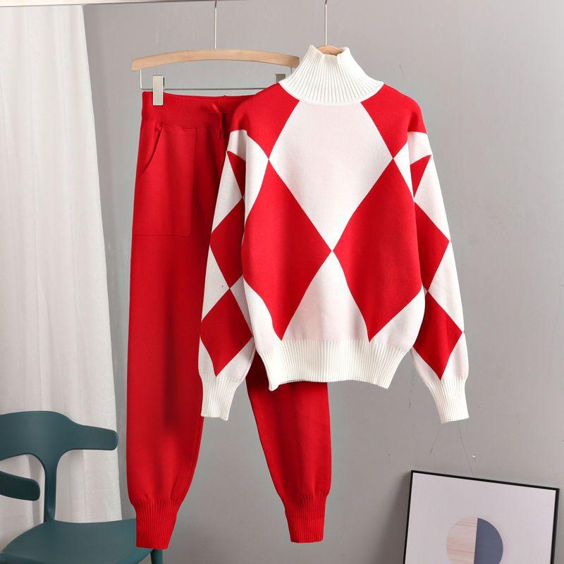 2023 Autumn Winter New Fashion Women Casual Sport Suits Big Size Knitted Sweater Blouse Tops and Pants Trousers 2 Pcs Sets S-2XL