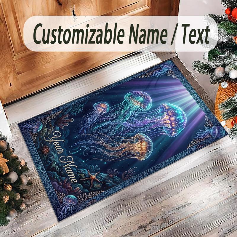 Mermaid Theme Crystal Velvet Floor Rug Personalized Custom Name Text Warm Carpet Home Decoration