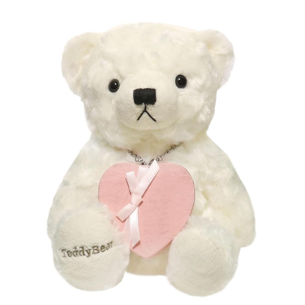 Sears Teddy Bear Plush Toy and Jewelry Box Gift Set Heart-Shaped (Pearl White) tdt-01-w