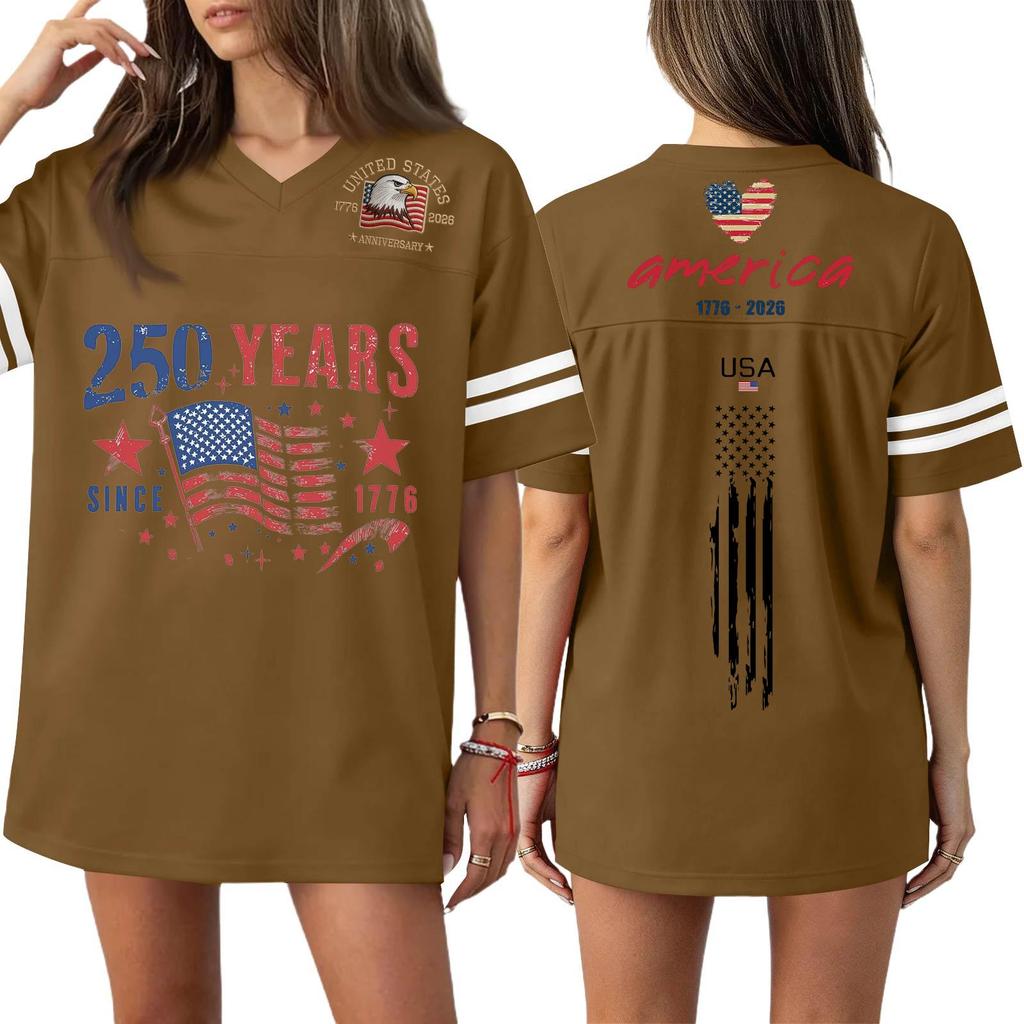 Women's Casual Fashion V-Neck Sports Independence Day Print Short Sleeve Sports T-Shirt Top